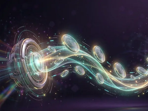 eg777 + Glowing rings connected by curved streams of light