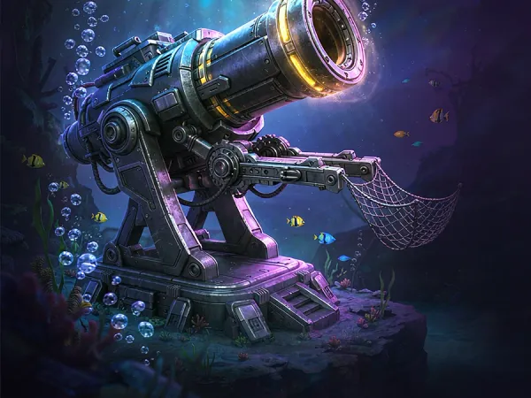 eg777 + Underwater cannon facing a school of fish